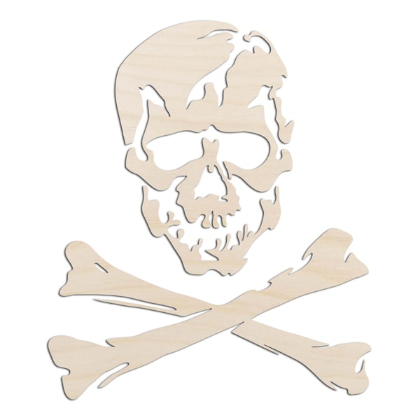 Jolly Roger Pirates Skull and Crossbones Laser Cut Out Unfinished Wood Shape Craft Supply