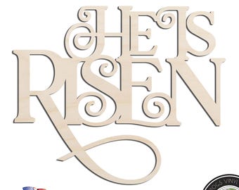 He Is Risen Text Words Laser Cut Out Unfinished Wood Shape Craft Supply
