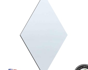 Op de afbeelding: Een witte, ruitvormige vinyl sticker met een zwarte rand. De sticker is blanco en klaar voor personalisatie. De tekst "MADE IN THE USA" is zichtbaar, samen met de Amerikaanse vlag.