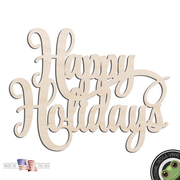 Happy Holidays Word Text Laser Cut Out Unfinished Wood Shape Craft Supply