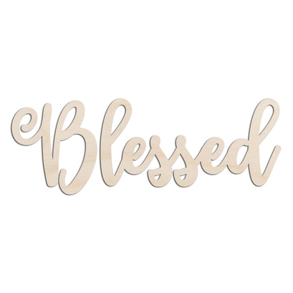 Blessed #2 Word Text Laser Cut Out Unfinished Wood Shape Craft Supply