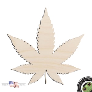 Marijuana Pot Leaf Laser Cut Out Unfinished Wood Shape Craft Supply