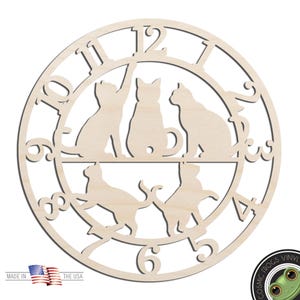 Cats Clock Face Kit Laser Cut Out Unfinished Wood Shape Craft Supply