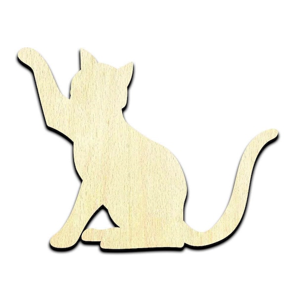 Cat Reaching #3 Laser Cut Out Unfinished Wood Shape Craft