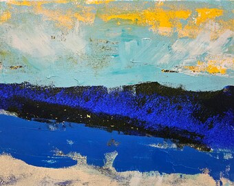 Signed original OOAK abstracted seascape acrylic painting "Blues 2"