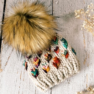 A Mini New Leaf Beanie Knitting Pattern, Mosaic Knitting, Digital Download Leaf Stitch Knitting Pattern for Super Bulky to Light Super Bulky