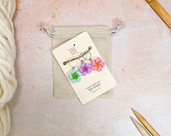 Set of Three Flower Stitch Markers With Your Choice of Findings For All Your Knitting and Crochet Needs, Storage Bag and Free Stitch Marker
