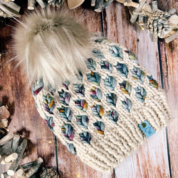 Luxury Merino Beanie, Hand Knitted in England with Unique Dyed Wool, Choose to add a Faux Fur Pom Pom, Includes Free Dust Bag and Wool Wash