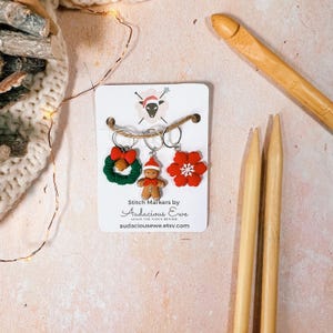 3er Set Weihnachts-Stichmarkierer Ihrer Wahl für alle Ihre Strick- und Häkelarbeiten, Aufbewahrungstasche und gratis Maschenmarkierer