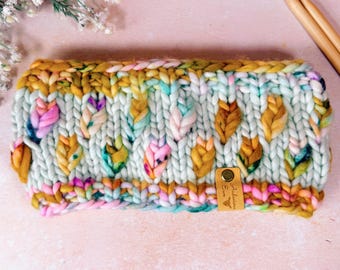 Diadema de lana merino con hojas, calentador de orejas de lujo para adultos, el accesorio perfecto para el invierno, suave, cálido y elegante.