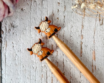 Highland Cow Stitch Stoppers for Knitting, the Perfect Stitch Minders or Point Protectors For Your Knitting Project Cute Gift For Knitters