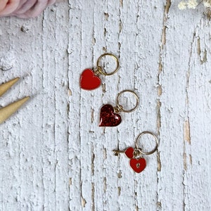 Set of Three Love Heart Stitch Markers for Knitting and Crochet Progress Keepers With Choice of Findings Cute Gift for Knitters & Crocheters