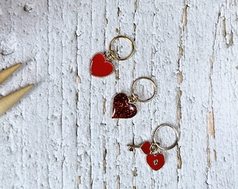 Set of Three Love Heart Stitch Markers for Knitting and Crochet Progress Keepers With Choice of Findings Cute Gift for Knitters & Crocheters