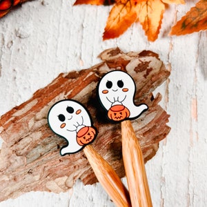 Cute Ghost Pumpkin Stitch Stoppers Halloween Stitch Keepers Needle Minders Point Protectors Knitting Notions Spooky Gift Knitters Autumn Fun