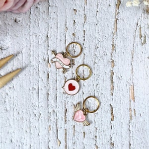 Set of Three Love Heart Stitch Markers for Knitting and Crochet Progress Keepers With Choice of Findings Cute Gift for Knitters & Crocheters