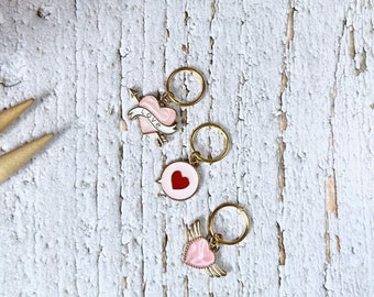 Set of Three Love Heart Stitch Markers for Knitting and Crochet Progress Keepers With Choice of Findings Cute Gift for Knitters & Crocheters