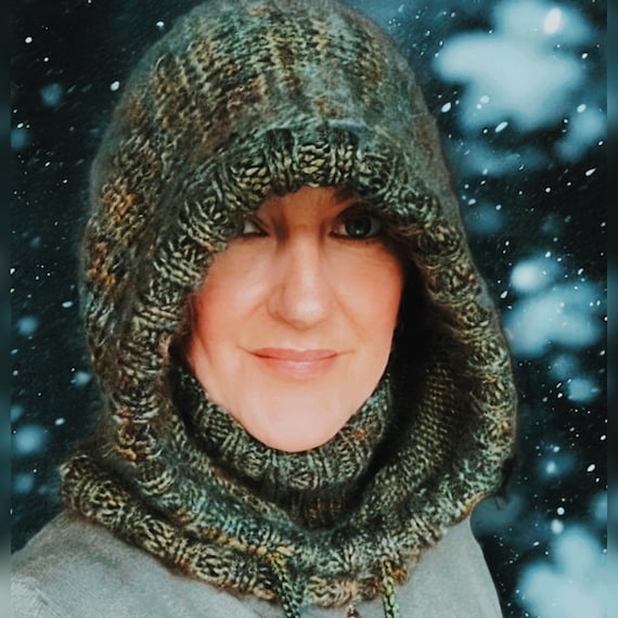 The Huddle Hood, Knitted Hood with Cowl Pattern Aran to Chunky Yarn PDF Download English Instructions Videos