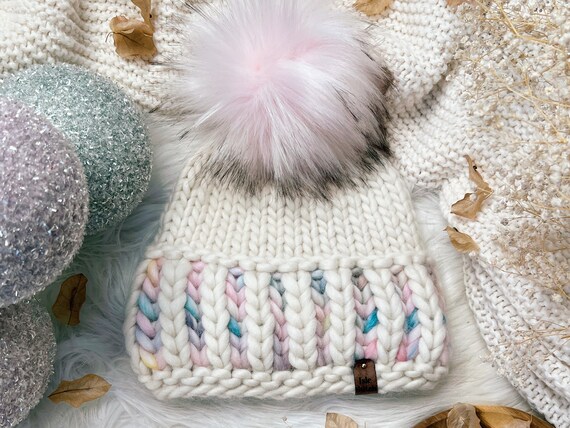 Luxury Peruvian Wool Brioche Beanie Cream and Yarnicorn  display picture 2