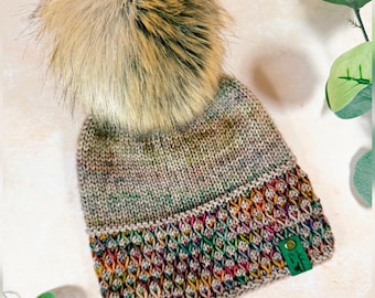 Patrón de tejido de mosaico para diadema y gorro Nexus, descarga digital. Escrito para niños de 0 a 3 años, en inglés, con videotutoriales.