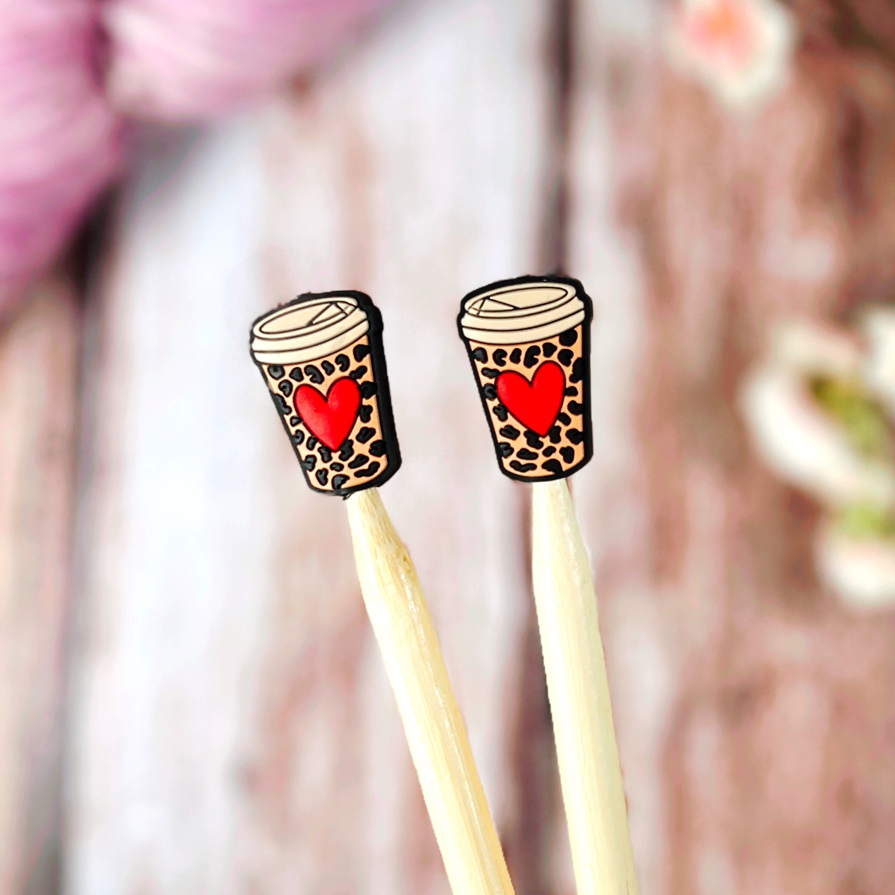 Coffee Cup Knitting Needle Stoppers, Pair