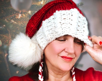 Hey Santa Hat Knitting Pattern, Digital Download of Father Christmas Hat Knitting Pattern for Super Bulky Yarn.