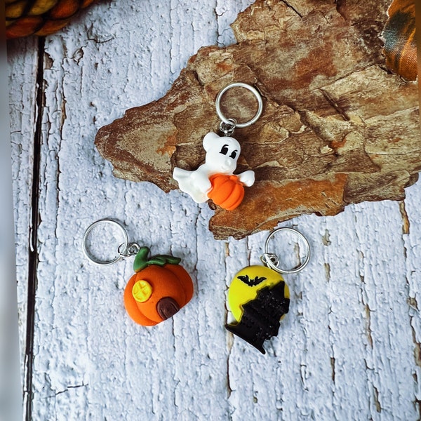 Set of Three Cute Halloween Stitch Markers Crochet Progress Keeper Knitting Marker Knitting Notion Autumn Fall Spooky Charms Gifts Knitters