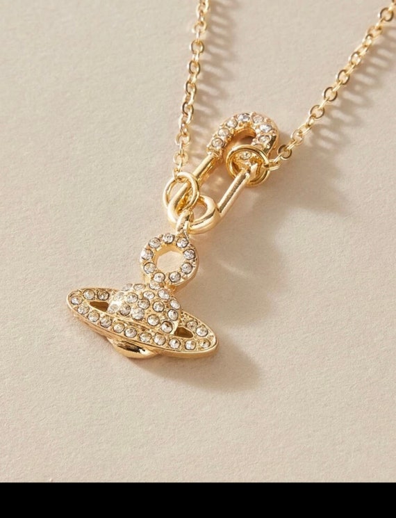 Gold Rhinestone Planet Charm Pendant 