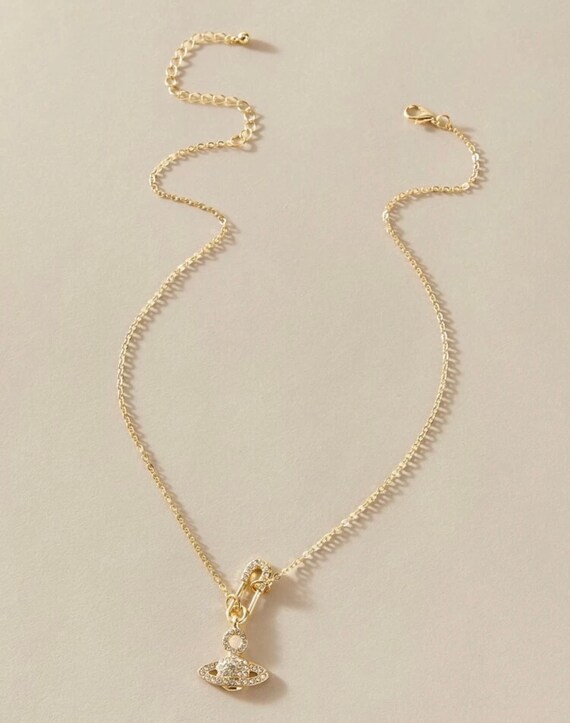Gold Rhinestone Planet Charm Pendant 
