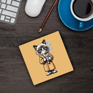 Grumpy Cat Coaster: Funny Home Decor, Coffee Table Art