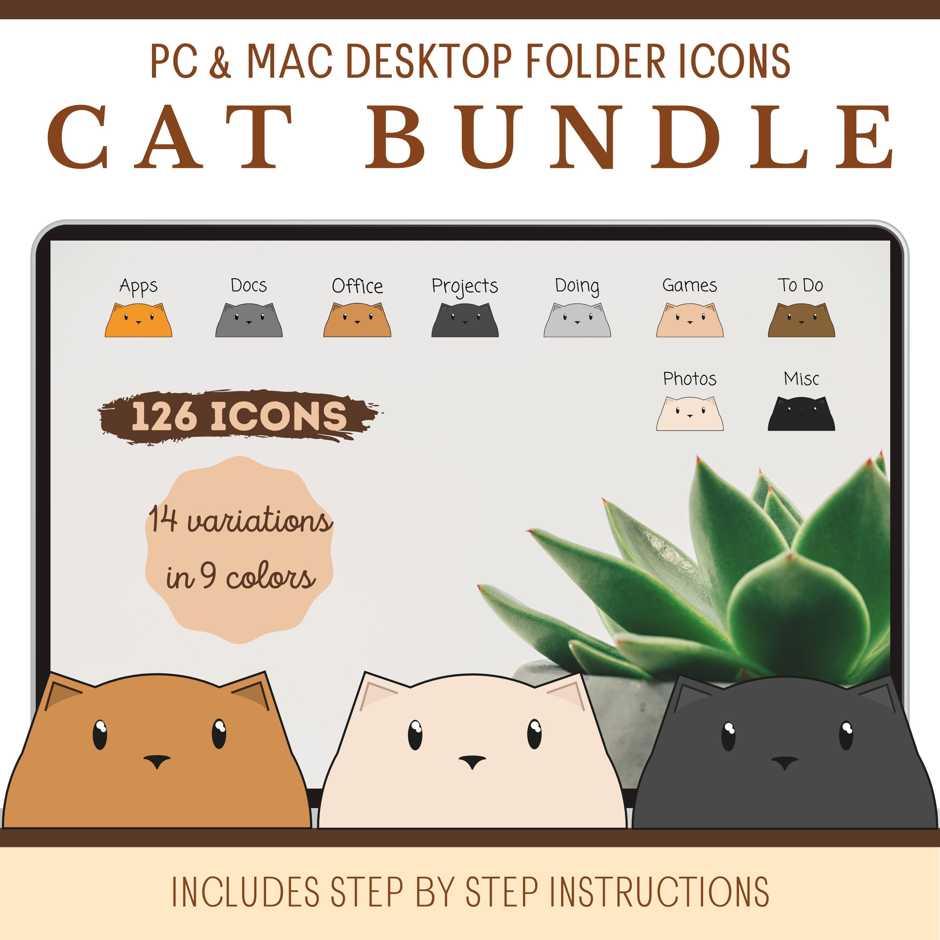 Cat Doodle Theme Computer Desktop Icon Folder Pack for Mac & -  Israel