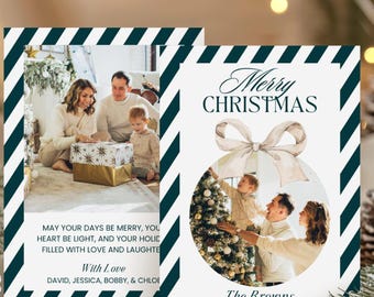 Biglietto di auguri natalizio con foto, modello CANVA modificabile per le buone feste, biglietto di auguri natalizio con foto di famiglia stampabile