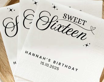 Sweet Sixteen Birthday Cocktail Napkins, Sixteen Birthday Party, 16 Birthday Girl Napkins, Sixteen Birthday decorations