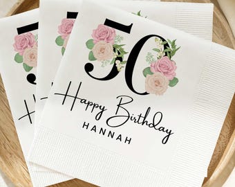 Personalized 50th birthday napkins, 50th Birthday Custom Napkins, Hello 50 Cocktail Napkin, 50 Birthday decorations