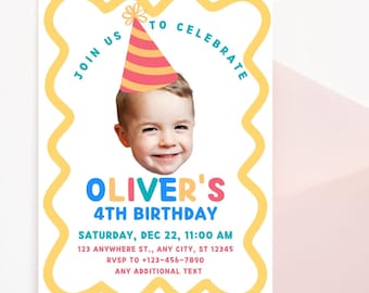 Kids Birthday Personalized Digital Invitation, Funny Birthday Invite Children Custom Photo