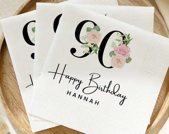 Personalized 90th birthday napkins, 90th Birthday Custom Napkins, Hello 90 Cocktail Napkin, 90 Birthday decorations