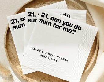 Birthday Party Decor 21st Birthday, Twenty First Birthday Cocktail Napkins, Custom Text Napkins, 21st Birthday Celebration, Funny Gifts