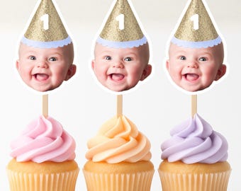 Baby First Birthday Custom Face Cupcake Toppers – DIGITAL FILE