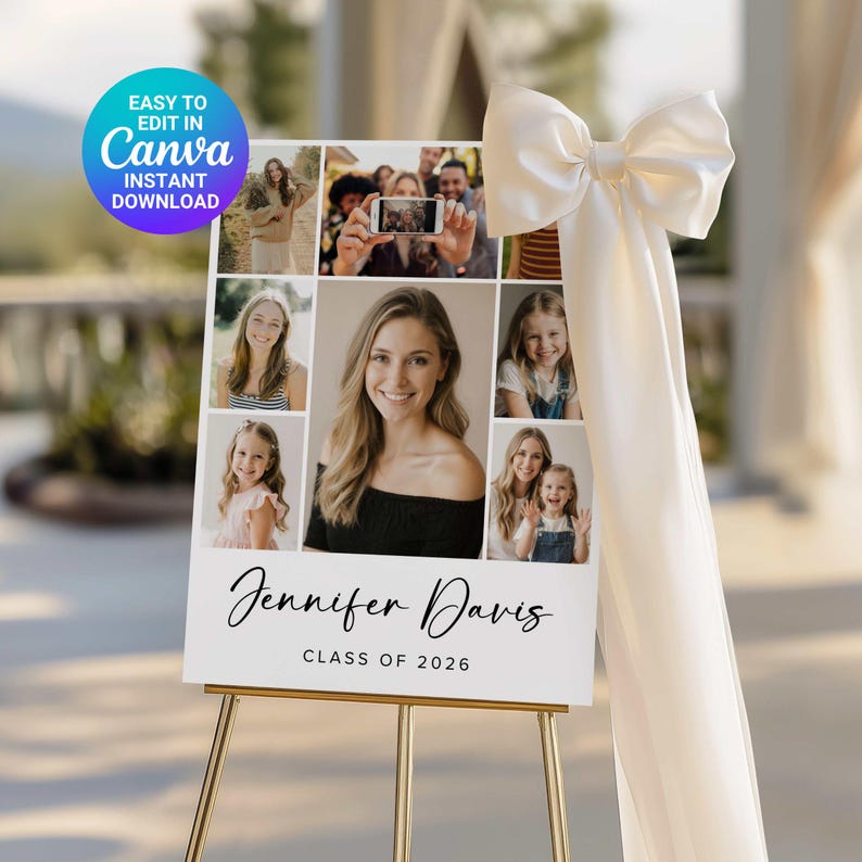 Graduation Photo Collage Welcome Sign, Editable CANVA Template, Photo ...