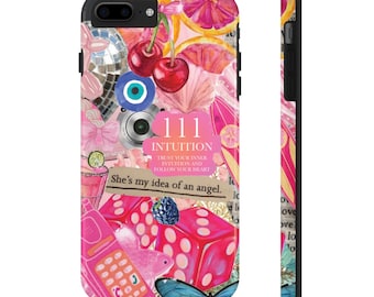 Girly Pink Collage Phone Case, Scrapbook Aesthetic iPhone 11 12 13 Mini 14 15 Pro Max Mini Tough Case, floral phone case cute gifts