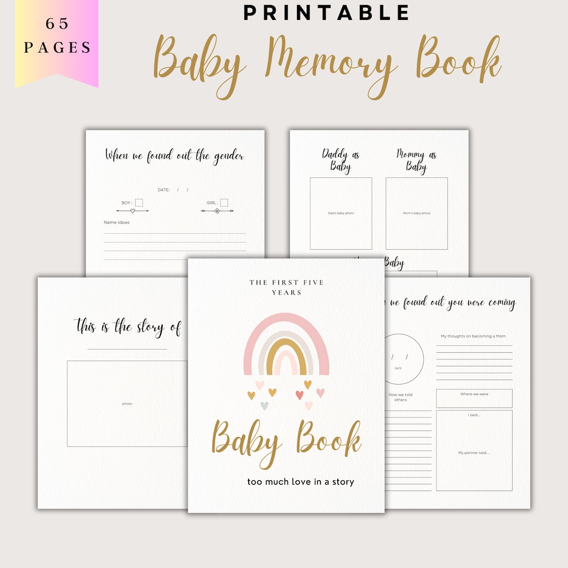 Baby Memory Book Printable PDF, Baby Book First Five Years, DIY Baby ...