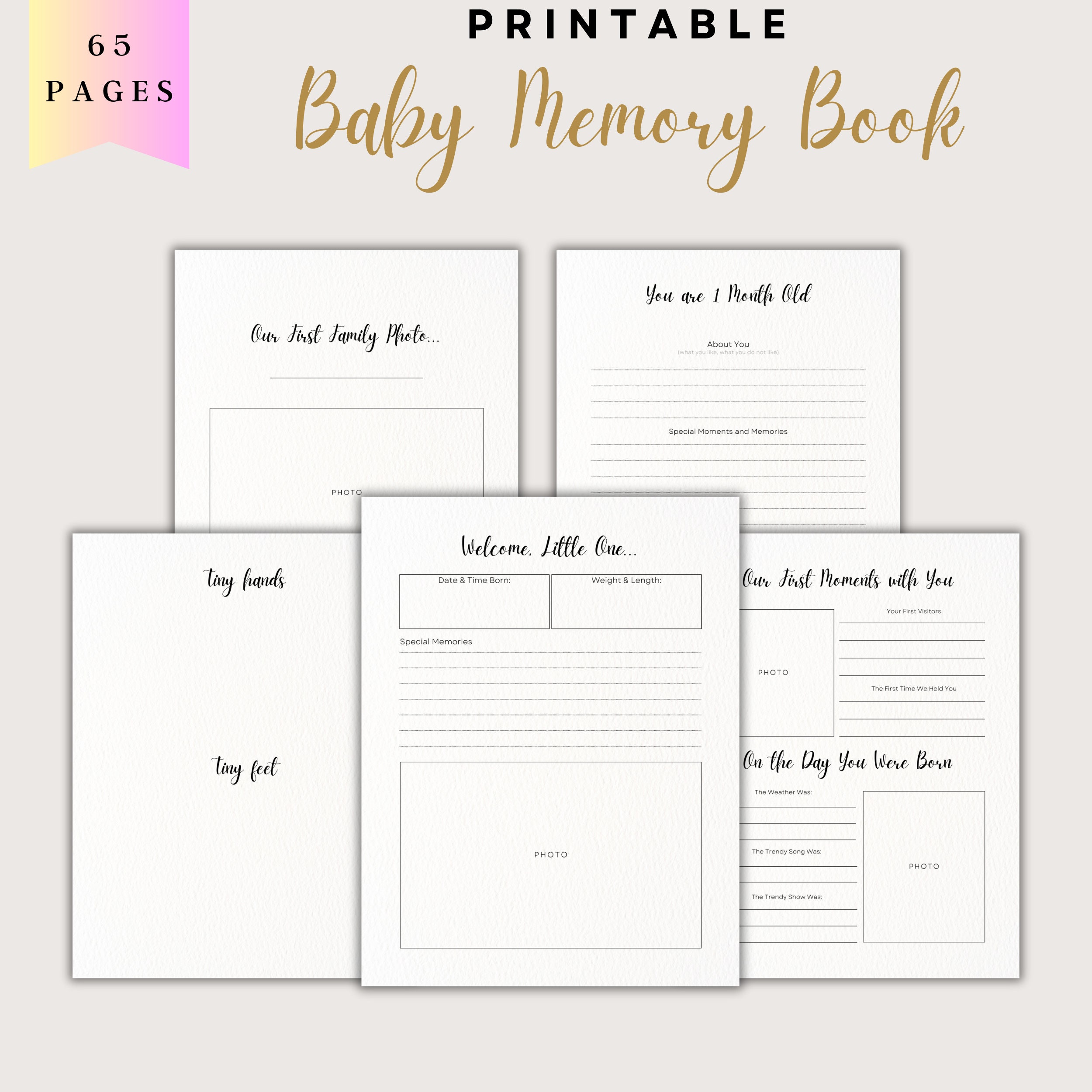 Baby Memory Book Printable PDF, Baby Book First Five Years, DIY Baby ...