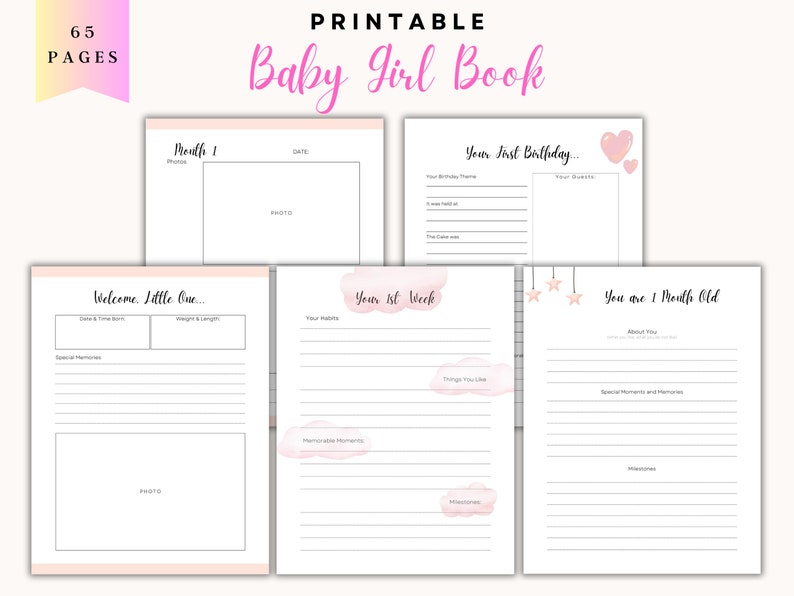 Baby Memory Book Printable PDF for Girls, Baby Book First Five Years ...