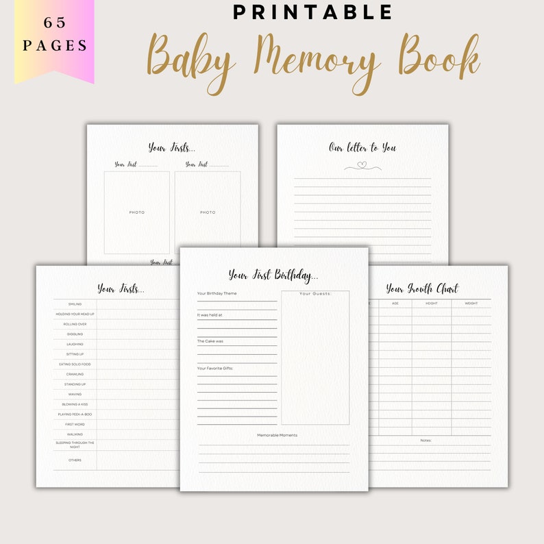 Baby Memory Book Printable PDF, Baby Book First Five Years, DIY Baby Milestones Pages, Instant