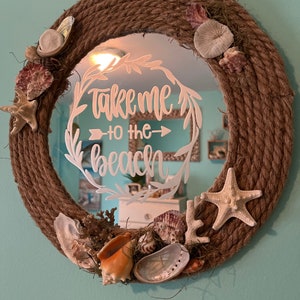 Nautical theme Seashell and Rope Etched Mirror #1