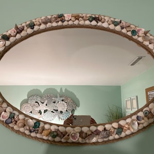 Large oval Seashell and Rope Mirror, Nautical decor