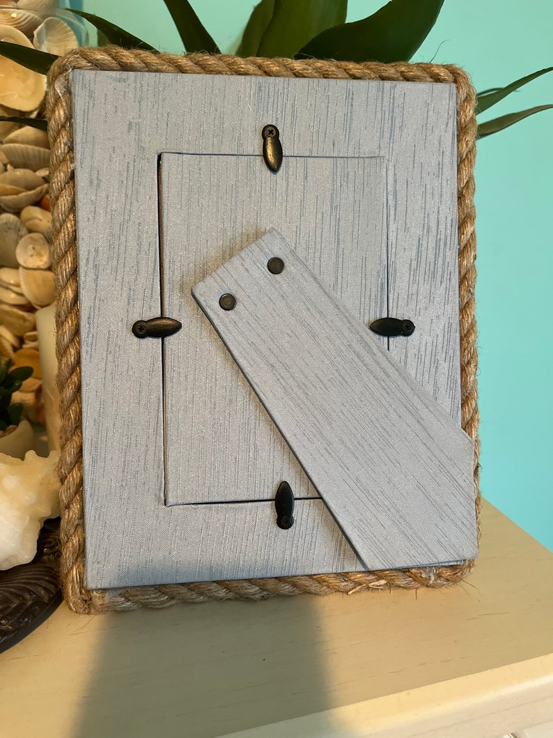 Small Baby Blue Fabric and Rope Frame With Pearlized Abalone Accent