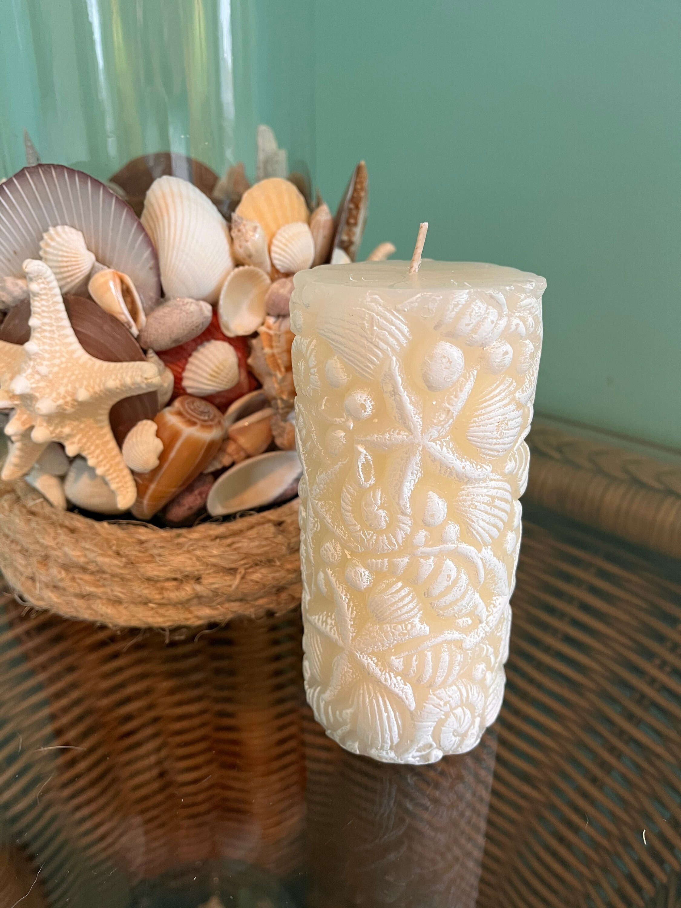 Three Piece Set Nautical Themed Seashell Hurricane Candle Etsy