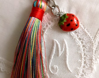 Strawberry bag charm Strawberry bag jewelry Red tassel