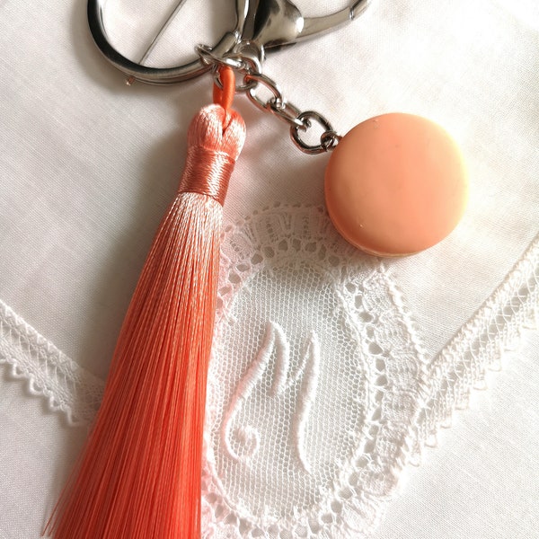 French macaron Pink sweet Bag charm Pink tassel keychain