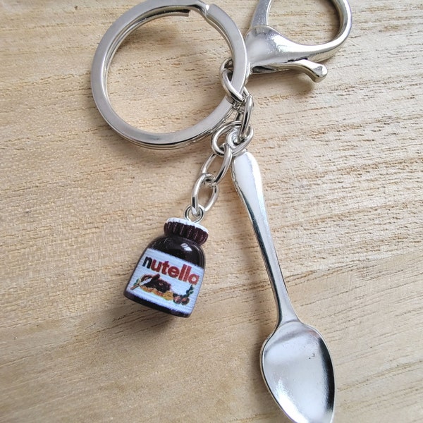 Chocolate spread jar and spoon keychain Breakfast lover gift Chocoholic accessory